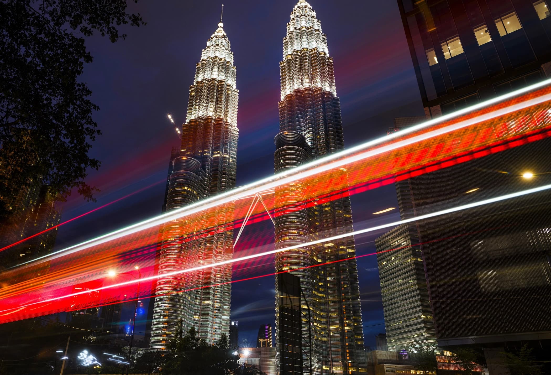 Kuala Lumpur skyline with the KLCC towers lit up at night